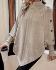 Poncho Sweater Med Knapper | Akryl Elegant & Komfortabel Khaki / S Tøj Og Tilbehør > Beklædning