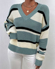 Carrie - Gebreide V-Hals Trui Blauw / S Sweater