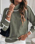 Dame Rullekrave Sweater - Afslappet Pasform - Lange Ærmer - Kontrastdetaljer S Knitted Tops