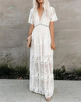 Elegant Maxikjole | Blonder & Broderi | Romantisk Udtryk Hvid / S Beklædning og tilbehør > Tøj > Kjoler