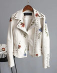 Olea - Leren Bloemenjas Wit / Xs læderjakke