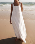 Stribet Sommerkjole | Let Hørblanding | Strandklar Tøj og tilbehør > Beklædning > Kjoler > Maxi Kjoler