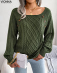 Strikket Sweater Med Knapdetaljer | Akryl/Bomuld Komfort Og Stil Grøn / S Tøj Tilbehør >