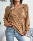 Strikket Sweater Med Knapdetaljer | Akryl/Bomuld Komfort Og Stil Khaki / S Tøj Tilbehør >