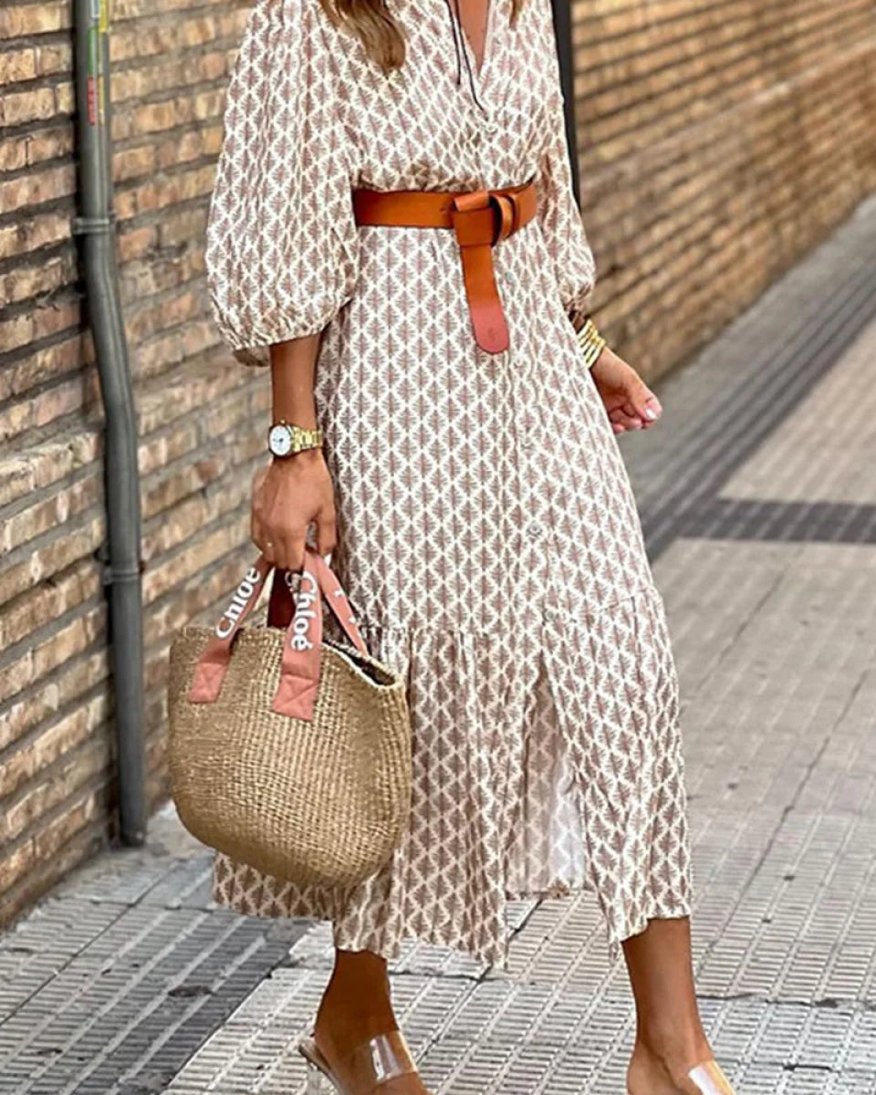 Boheme Midi Kjole med Mønster | Let Viskose | Stilfuldt Hverdagslook Tøj og tilbehør > Beklædning > Kjoler > Maxi Kjoler