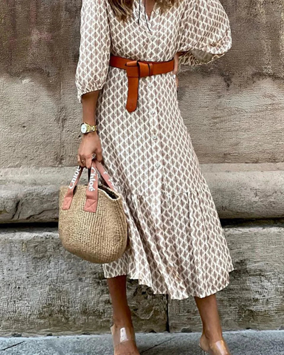 Boheme Midi Kjole med Mønster | Let Viskose | Stilfuldt Hverdagslook Tøj og tilbehør > Beklædning > Kjoler > Maxi Kjoler