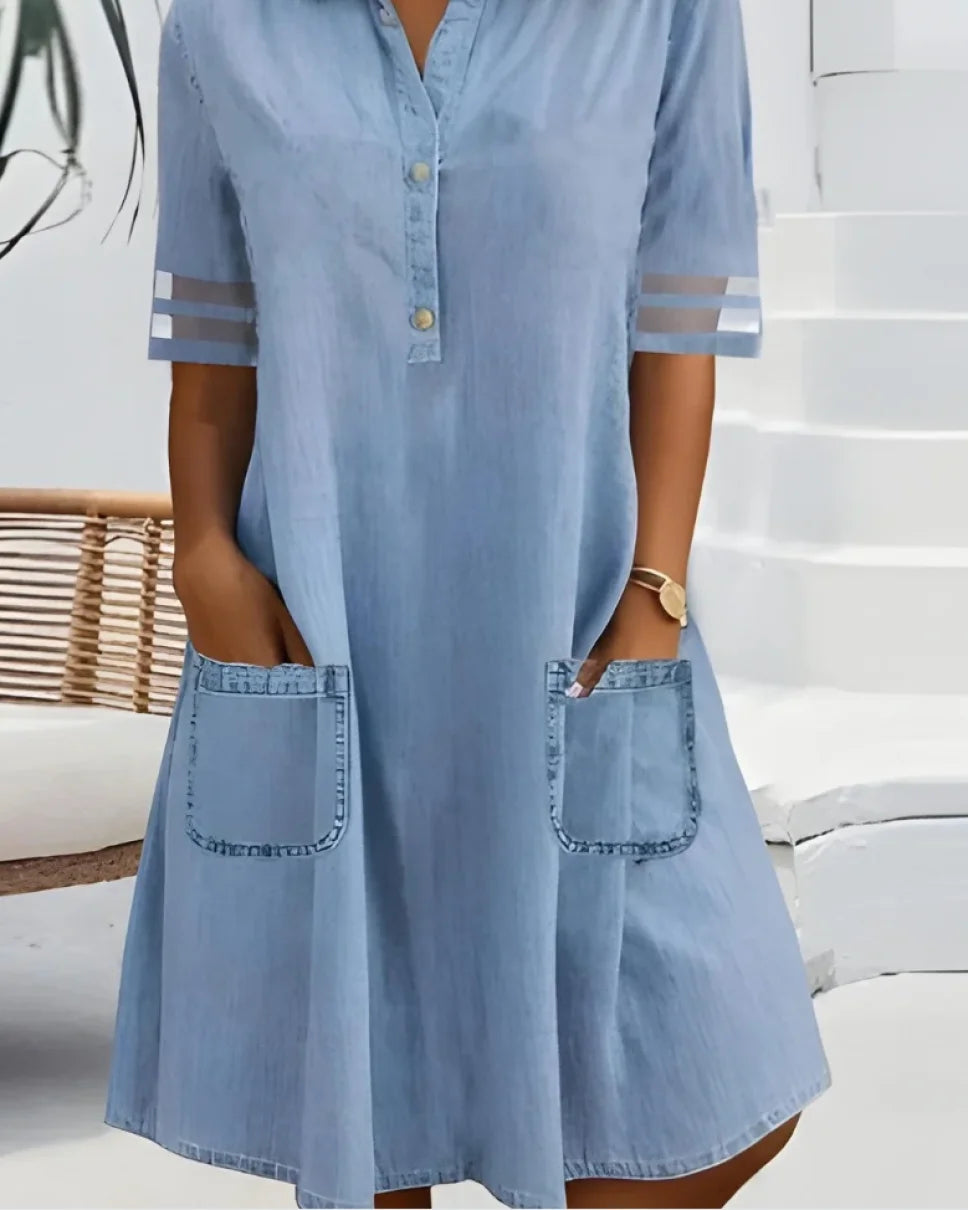 Casual Denim Kjole | Afslappet Pasform | Komfort & Stil Blå / S Tøj og tilbehør > Beklædning > Kjoler > Denim Kjoler
