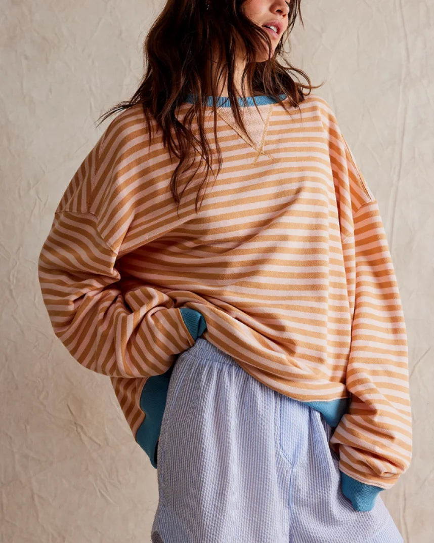 Casual Stribet Sweatshirt | Blød og Stilfuld | Perfekt til Afslappede Dage Lyserød / S Tøj og Tilbehør > Beklædning >