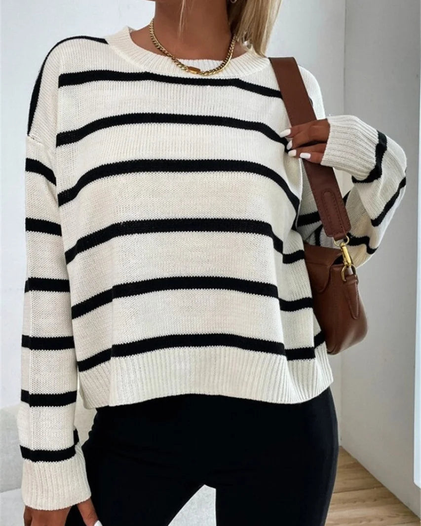 Celinda - Casual Lange Trui Voor Vrouwen Zwart / Wit S Sweaters &amp; Cardigans