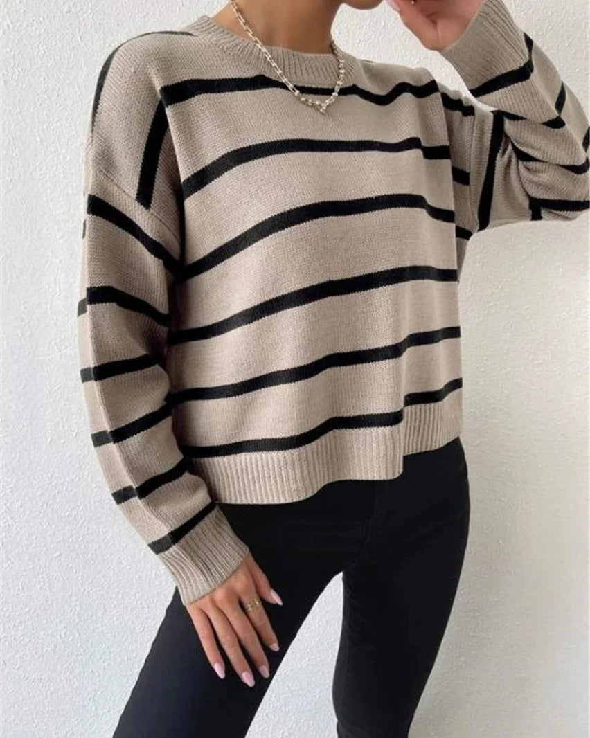Celinda - Casual Lange Trui Voor Vrouwen Zwart /Beige / S Sweaters &amp; Cardigans