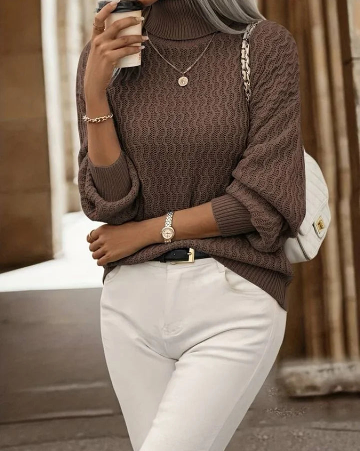 Cess - Elegante Gebreide Coltrui Bruin / S Sweater