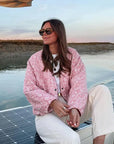Dame Quiltet Jakke - Blomsterprint - Knaplukning - Afslappet Pasform Denim Jackets
