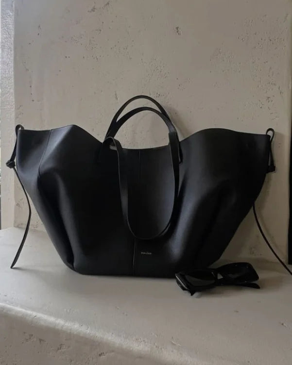 Dame Tote Taske - Ægte Læder - Stor og Holdbar - Med Håndtag og Aftagelig Skulderrem Sort / Medium Bags
