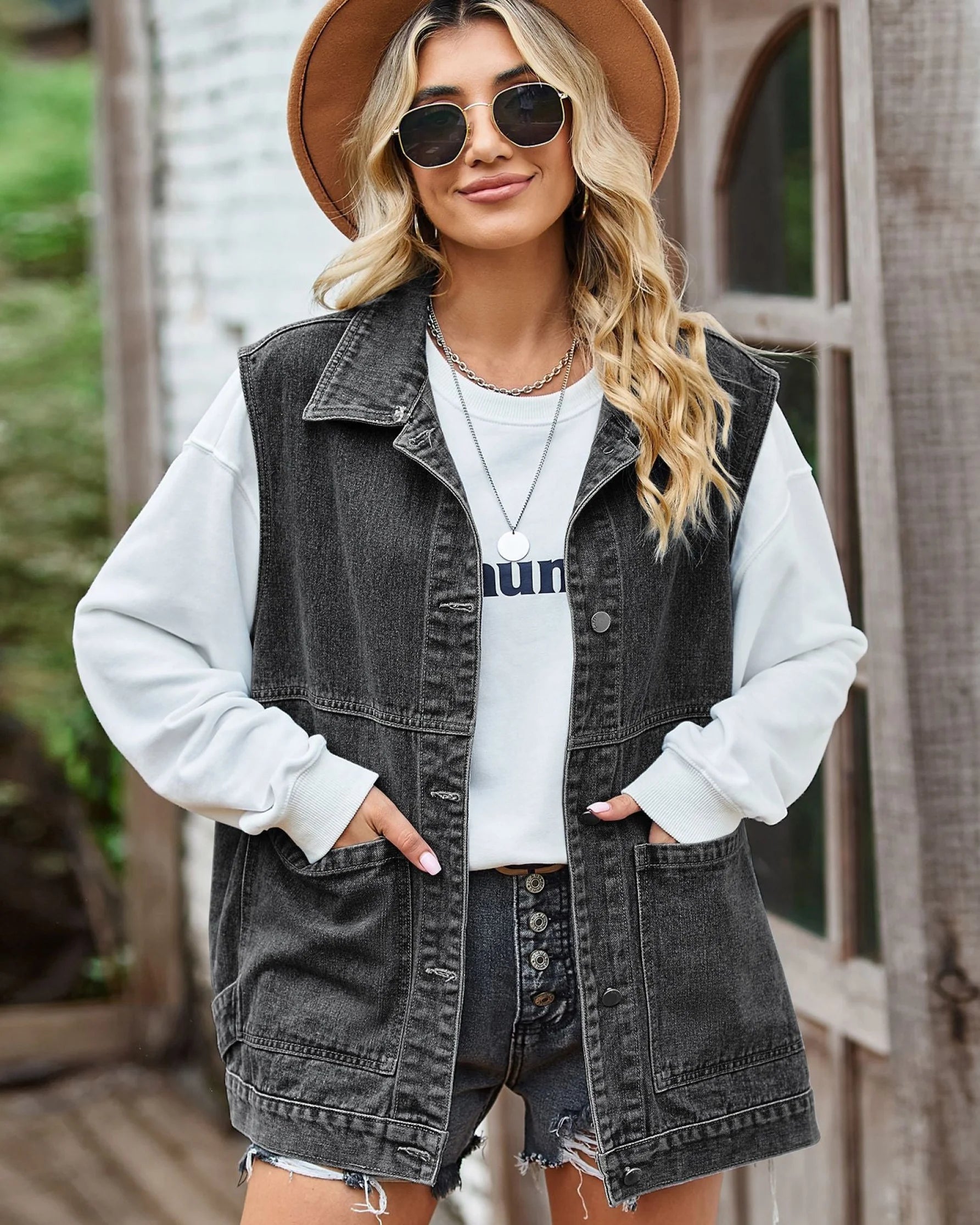 Denim Kvindevest | Bomuld Afslappet Og Trendy Mørkegrå / S Tøj Tilbehør > Beklædning Jakker Veste