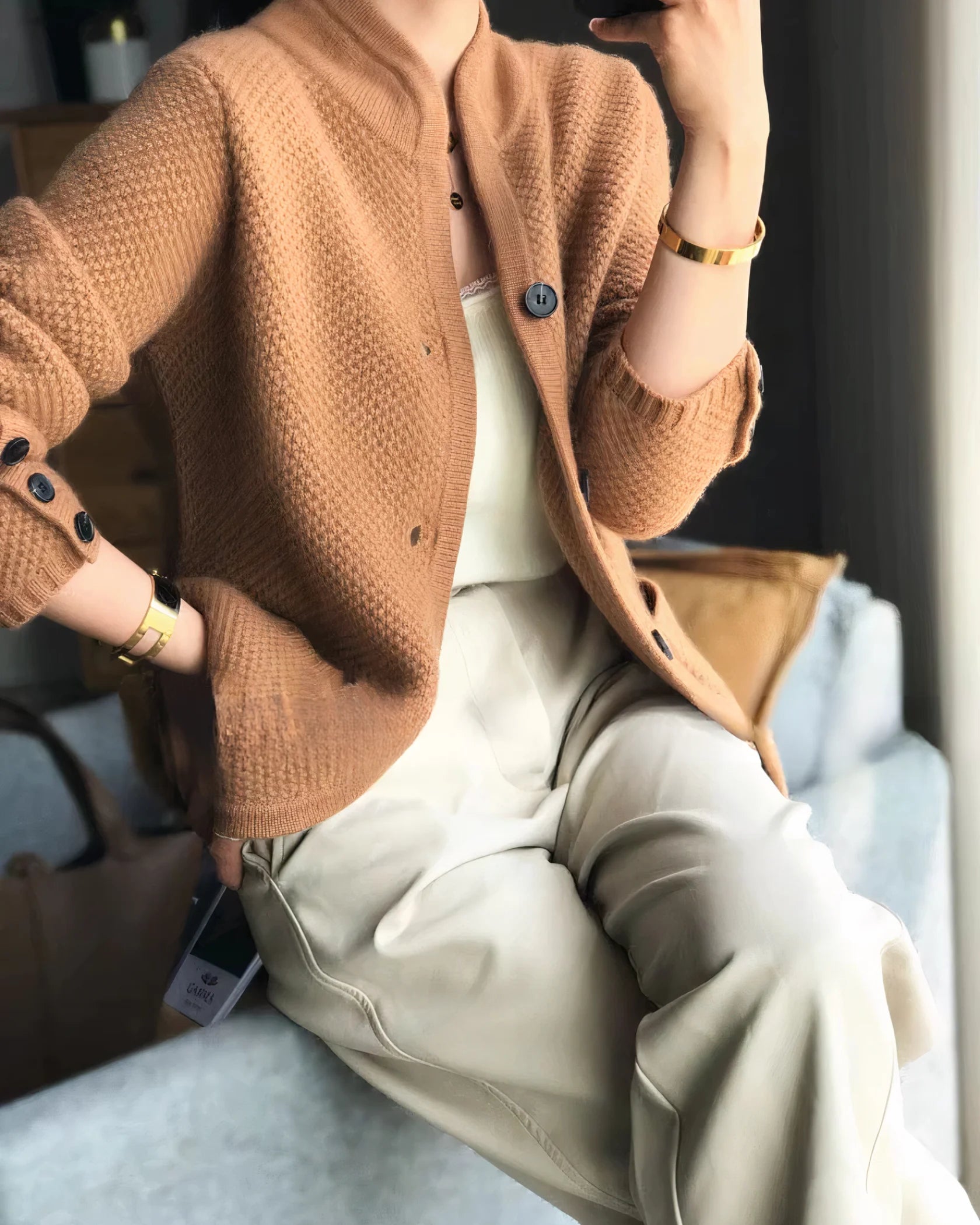 Delta - Kasjmier Vest Kameel / Eén Maat Cardigan