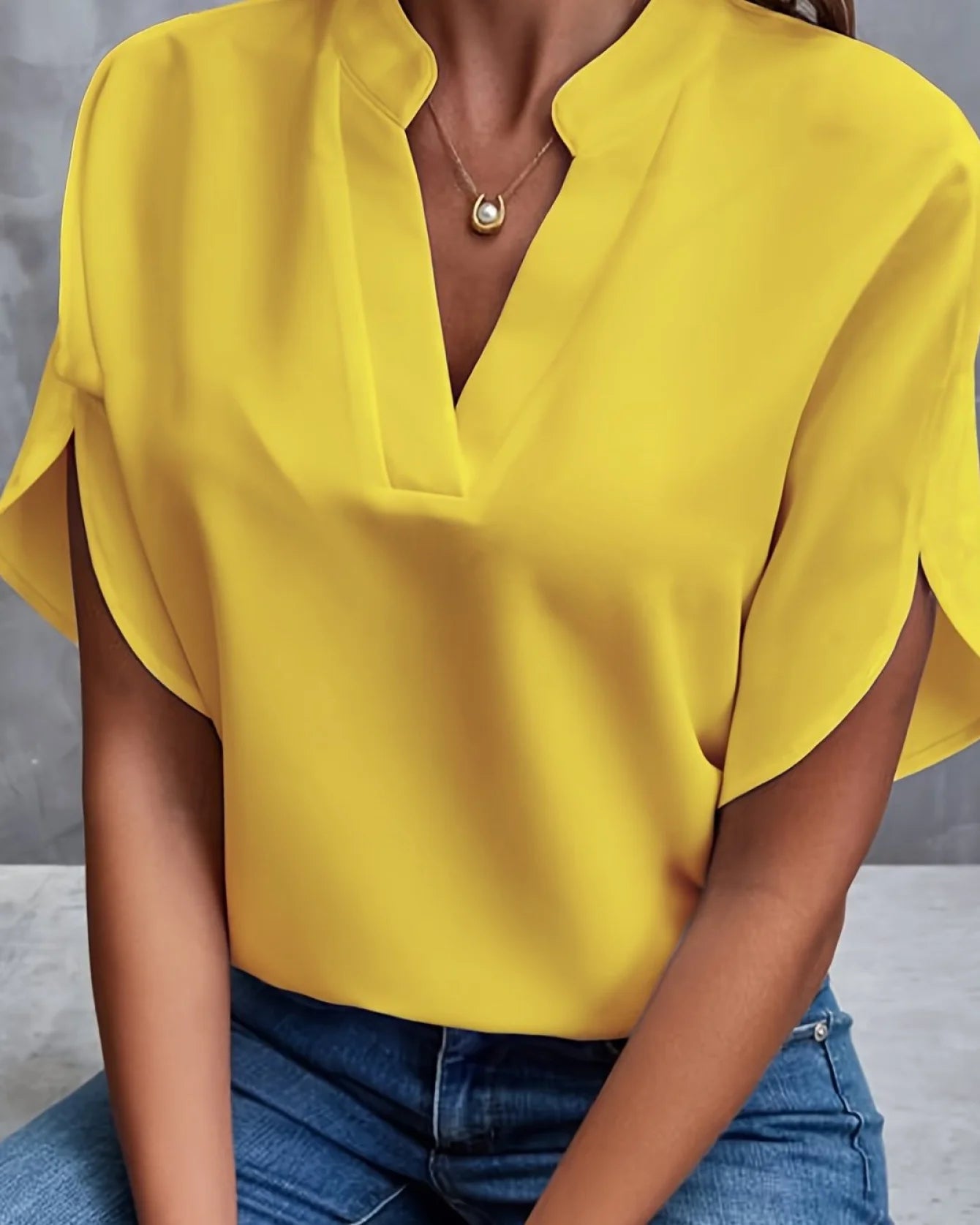 Elegant Bluse | Polyester | Smart & Ubesværet Gul / M Tøj og Tilbehør > Beklædning > Skjorter og Toppe > Bluser