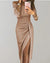 Elegant Glitterkjole med Slids | Polyester | Festlig & Glamourøs Champagne / S Tøj og tilbehør > Beklædning > Kjoler >