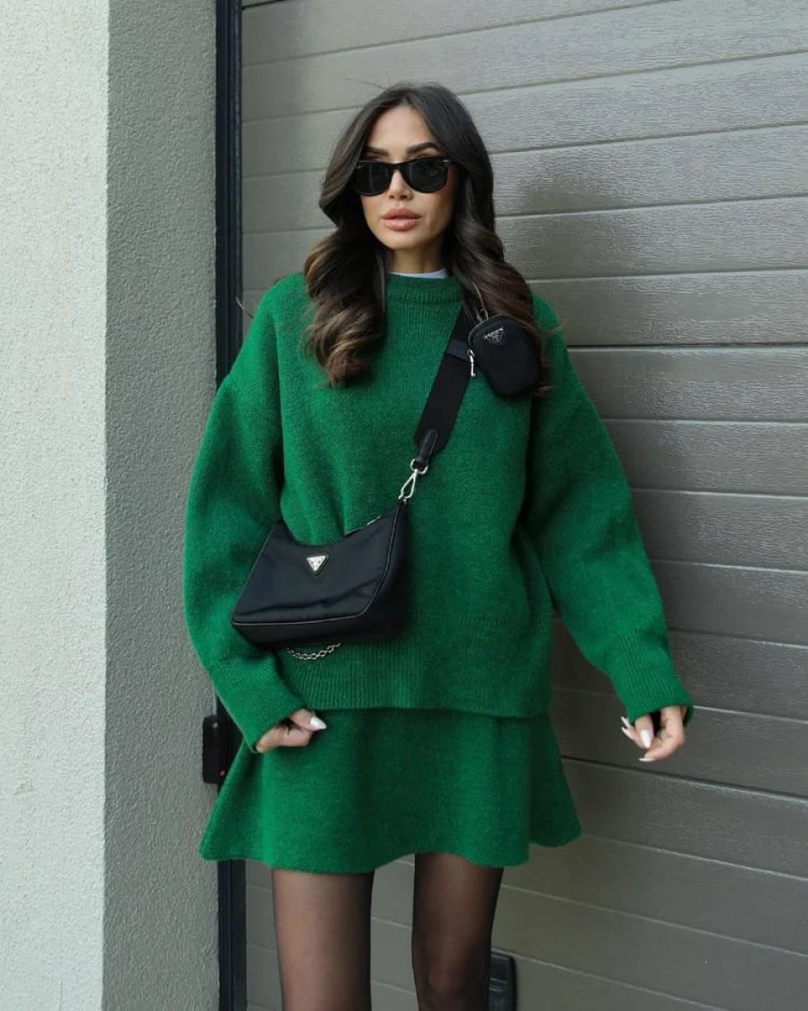 Elsie Gebreide Set (Top + Rok) Groen / Xs Sweaters &amp; Cardigans