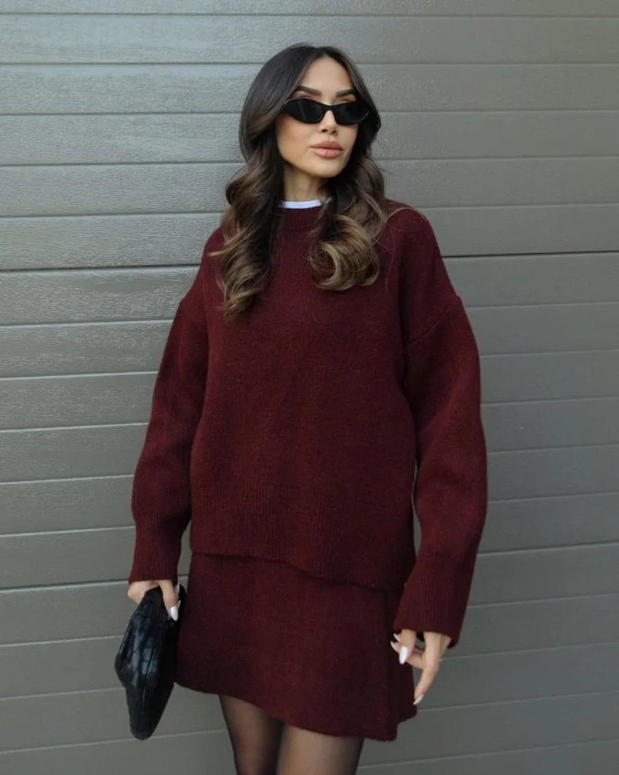 Elsie Gebreide Set (Top + Rok) Bordeaux Rood / Xs Sweaters &amp; Cardigans