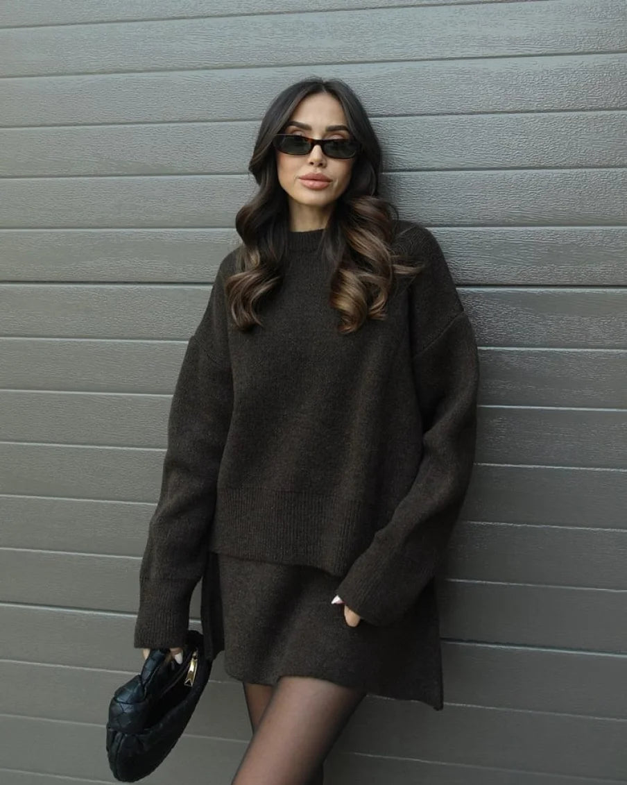 Elsie Gebreide Set (Top + Rok) Bruin / Xs Sweaters &amp; Cardigans