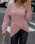 Emmy - Cross-Front Drop Shoulder Kabel Gebreide Trui Roze / S Lange Mouwen