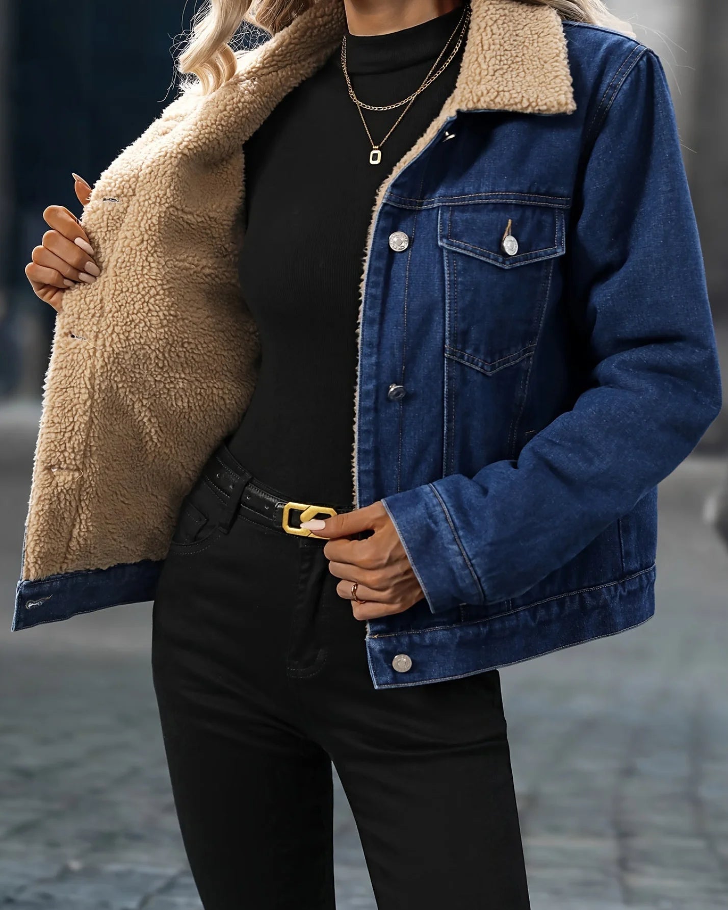 Denimjakke Med Sherpa-Fôr | Bomuld/Polyester Vinterklar &amp; Moderne Blå / S Tøj Og Tilbehør &gt;
