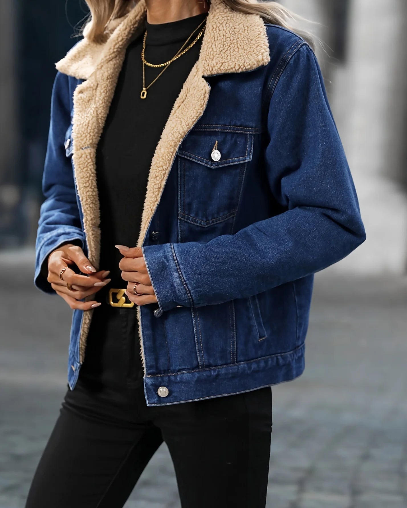 Denimjakke Med Sherpa-Fôr | Bomuld/Polyester Vinterklar &amp; Moderne Tøj Og Tilbehør &gt; Beklædning