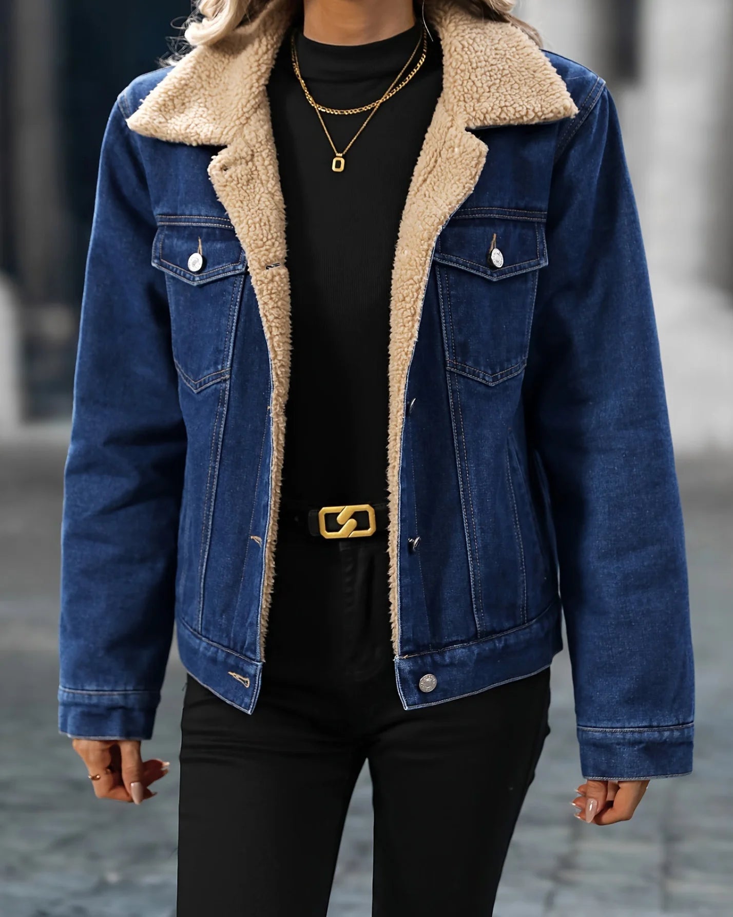 Denimjakke Med Sherpa-Fôr | Bomuld/Polyester Vinterklar &amp; Moderne Tøj Og Tilbehør &gt; Beklædning