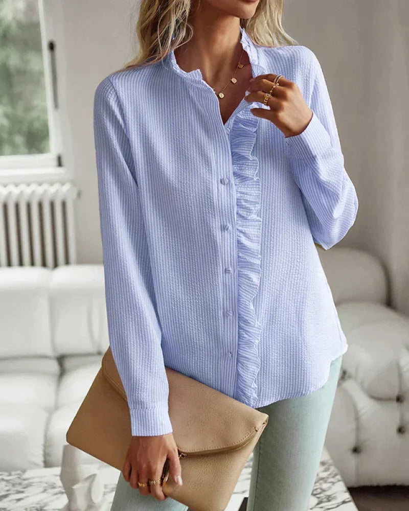 Helah - Geruite Ruffle Blouse Met Knoopsluiting