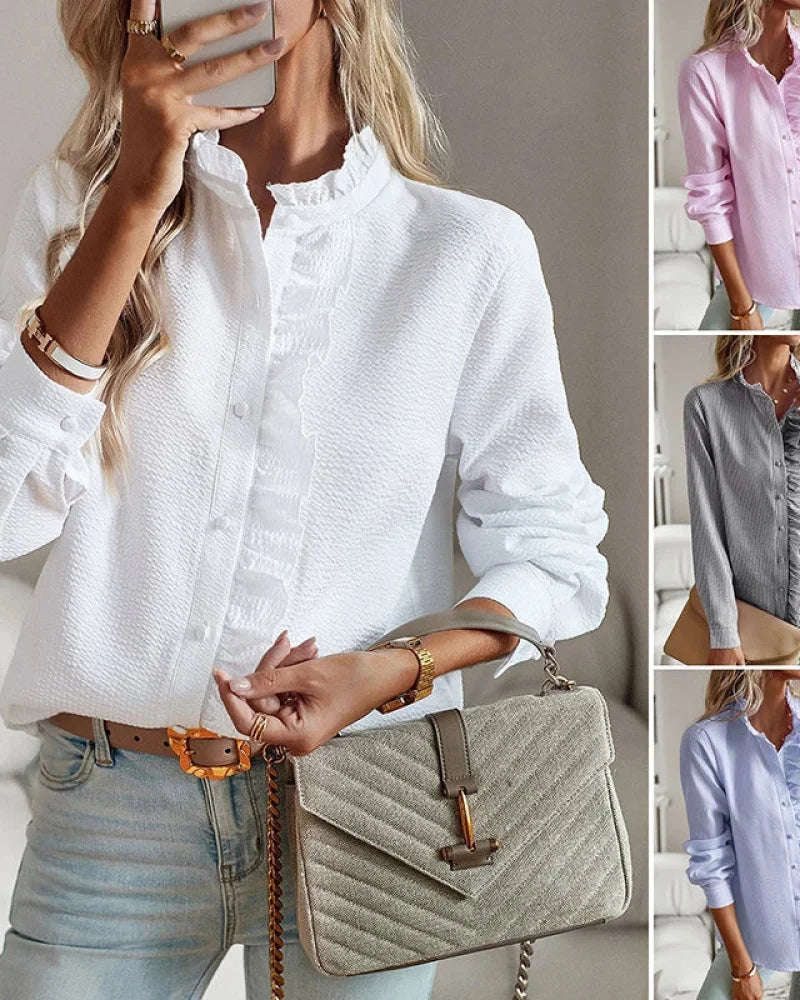 Helah - Geruite Ruffle Blouse Met Knoopsluiting