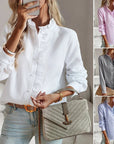 Helah - Geruite Ruffle Blouse Met Knoopsluiting