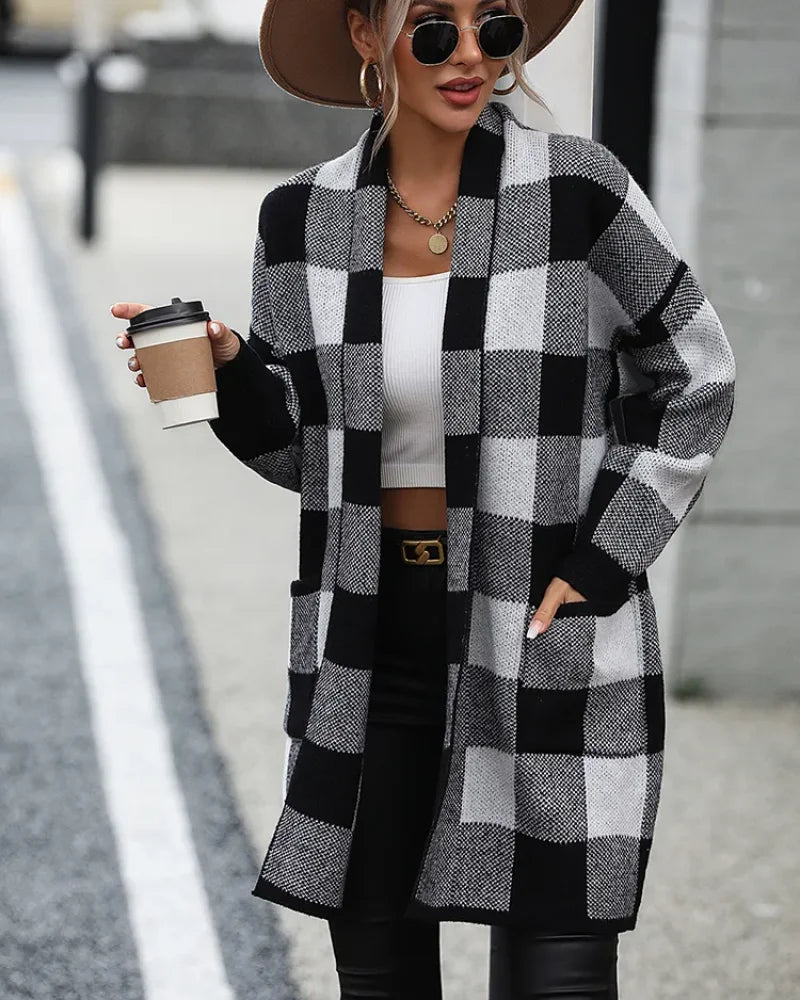 Jamila - Geruit Midi Vest Zwart / S Cardigan
