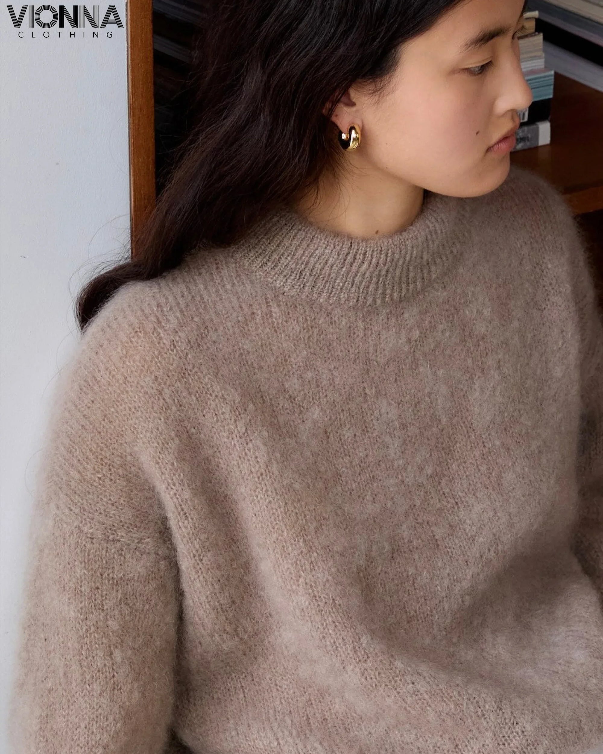 Jane | Luxe Mohair Trui Taupe / S