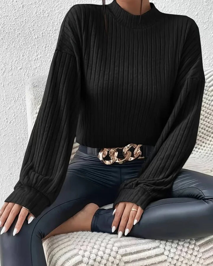 Jhanine - Geribde Gebreide Coltrui Zwart / S Sweater