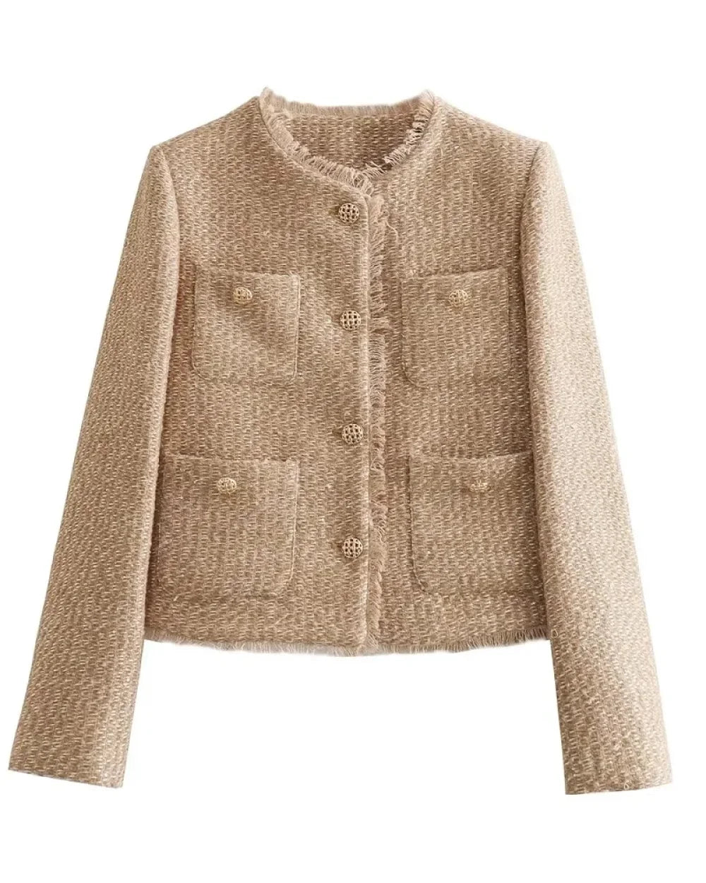 Judita - Tweed Cropped Jas Khaki / Xs Jakke