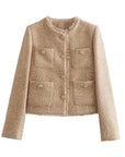 Judita - Tweed Cropped Jas Khaki / Xs Jakke