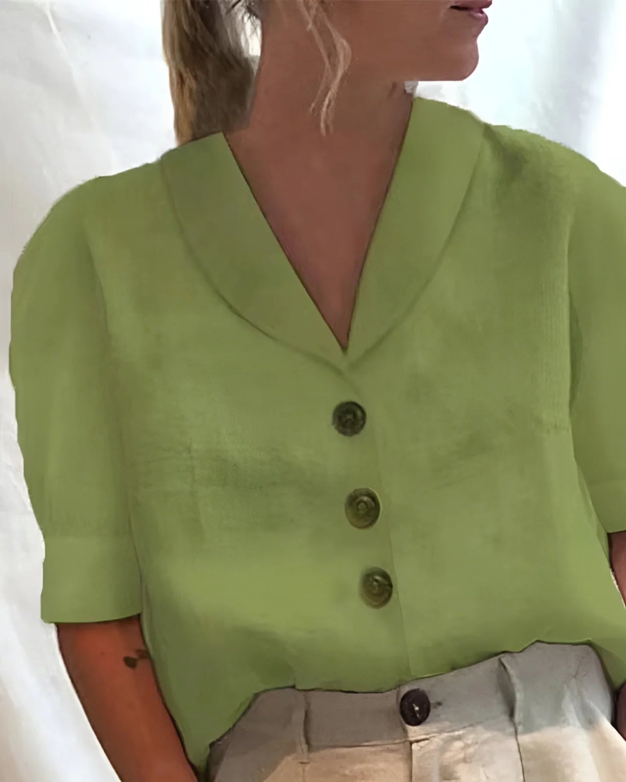 Kortærmet Bluse | Knaplukning | Tidløst Design Grøn / S Tøj og tilbehør > Beklædning > Toppe > Bluser