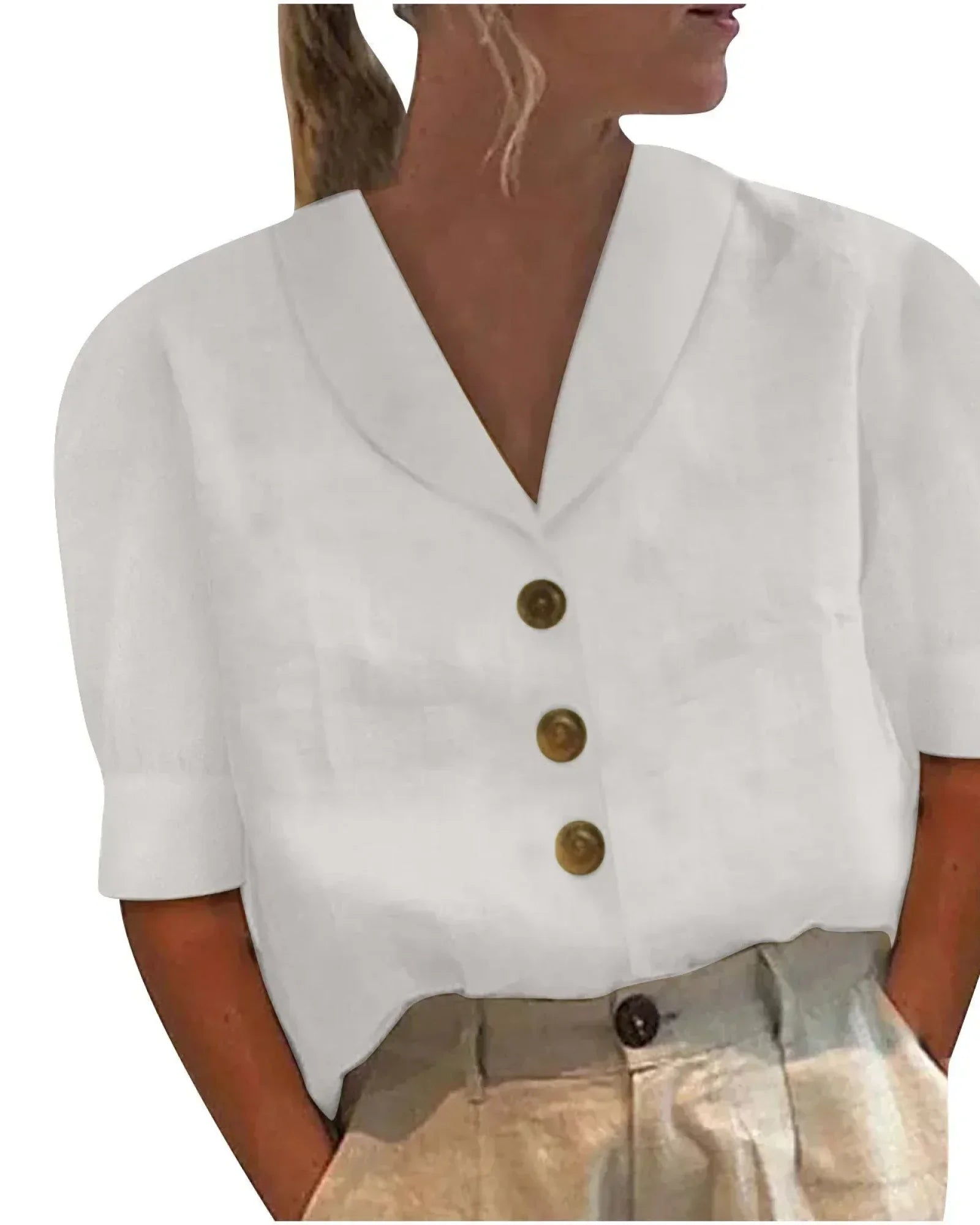 Kortærmet Bluse | Knaplukning | Tidløst Design Hvid / S Tøj og tilbehør &gt; Beklædning &gt; Toppe &gt; Bluser