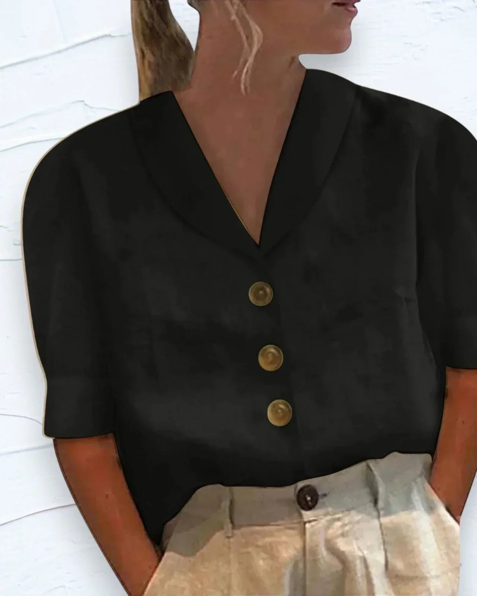 Kortærmet Bluse | Knaplukning | Tidløst Design Sort / S Tøj og tilbehør > Beklædning > Toppe > Bluser