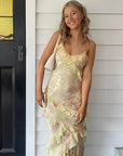 Kvinders Maxi Kjole - Spaghettistropper - Flowy Design - Rynket Lag-På-Lag Gul / S Dress