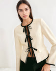 Layla Contrast Trim Tie Front Blazer Hvid / Xs