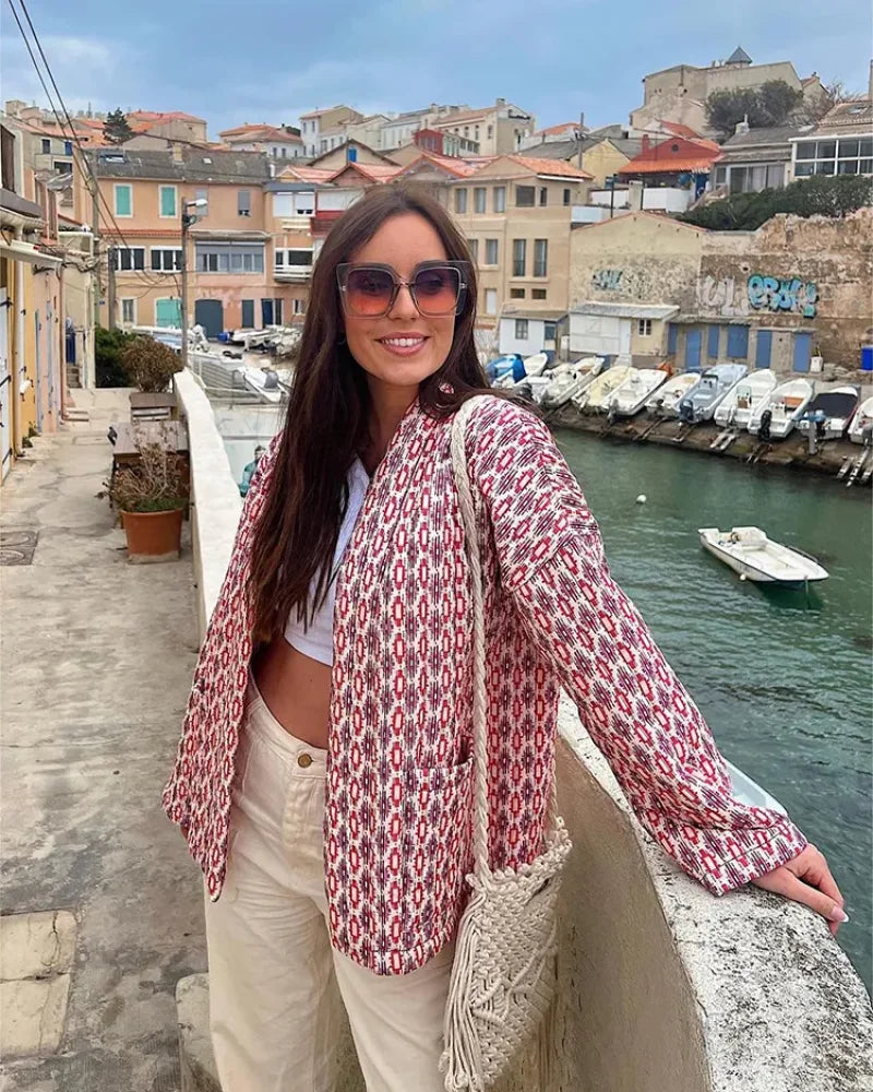 Stilfuld jakke med pink print - Leila Jackets