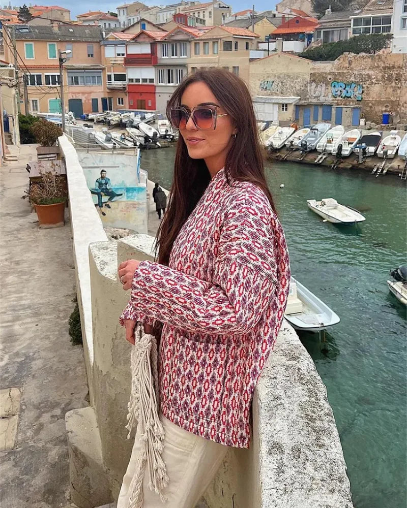 Stilfuld jakke med pink print - Leila Pink / S Jakker