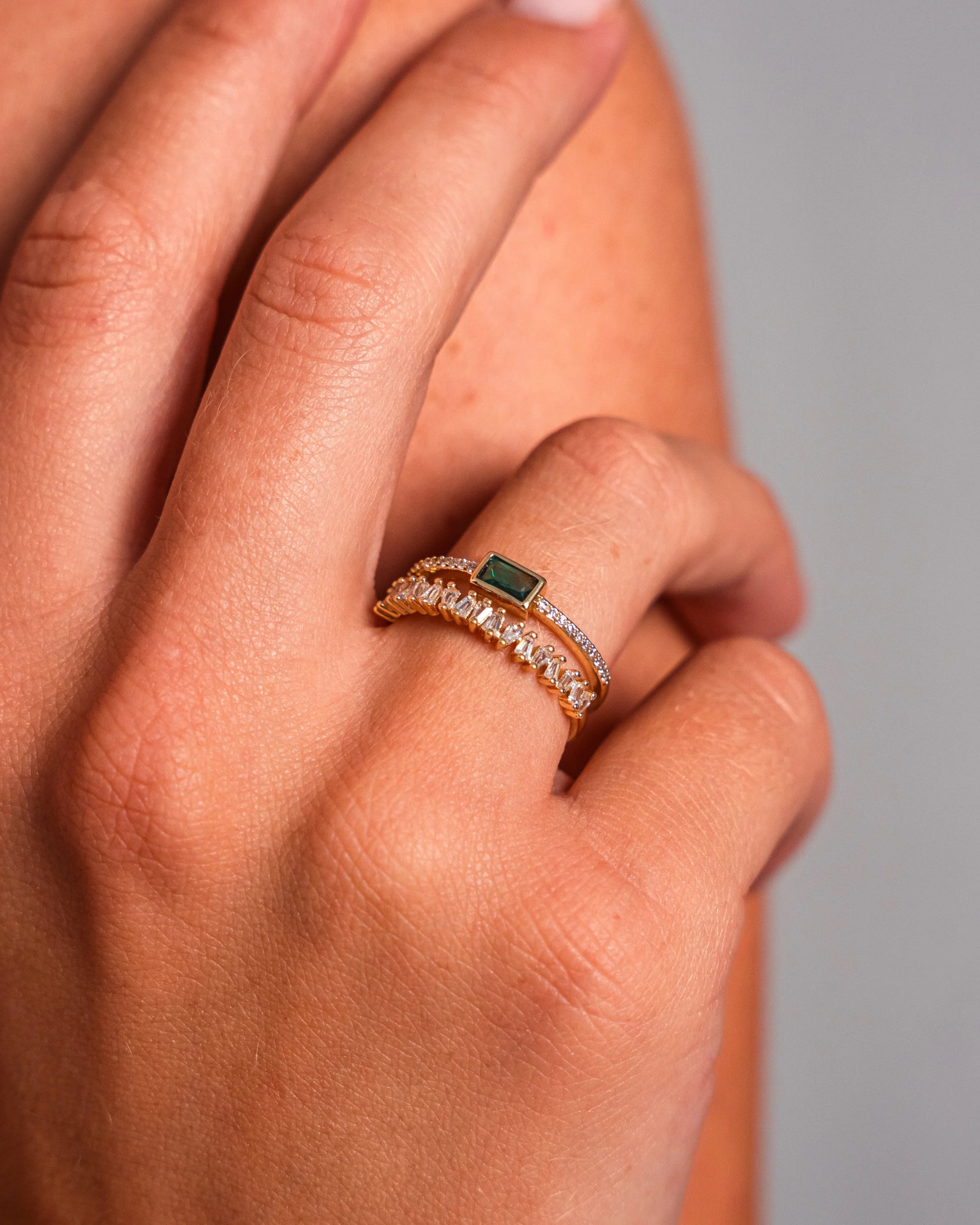 Freja - Ring med Rechthoekigt Krystal - Elegant og Moderne Design-3