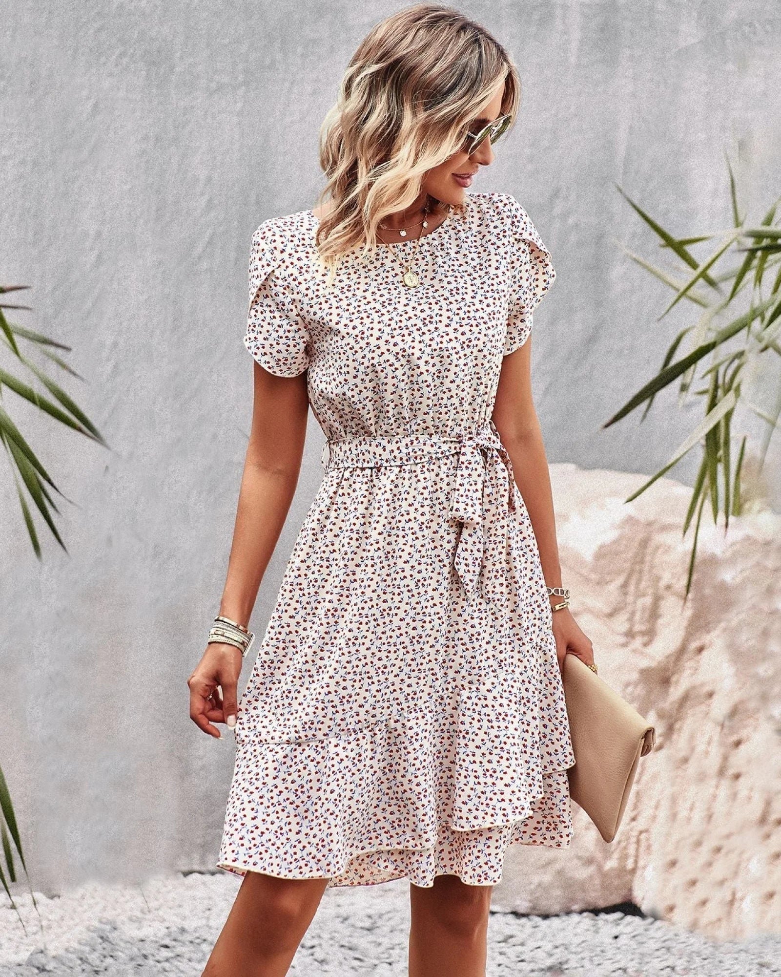 Linda - Midi-Jurk Met Tailleband S / Wit