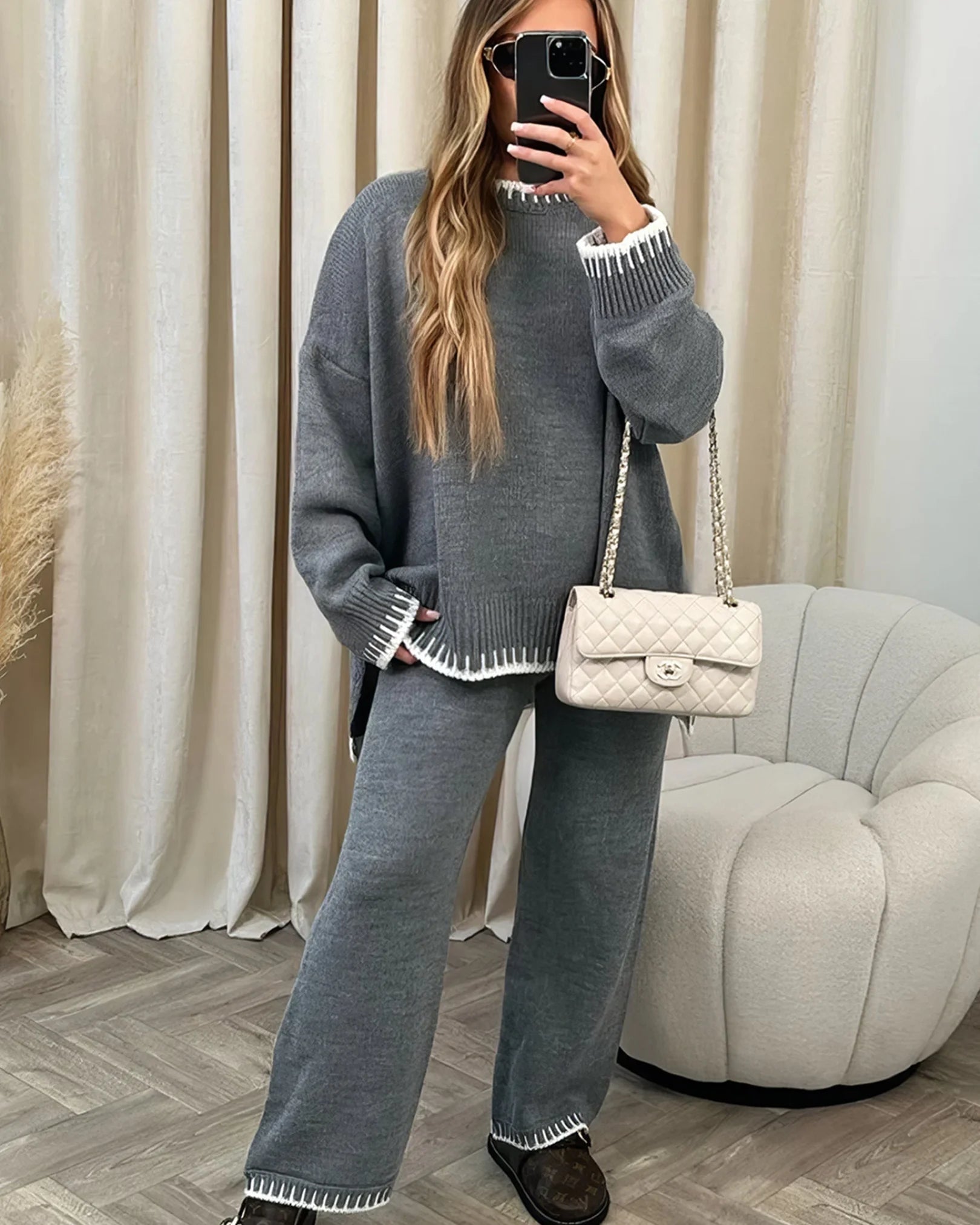 Charlotte - Strikket loungesæt S / Grijs Sweater