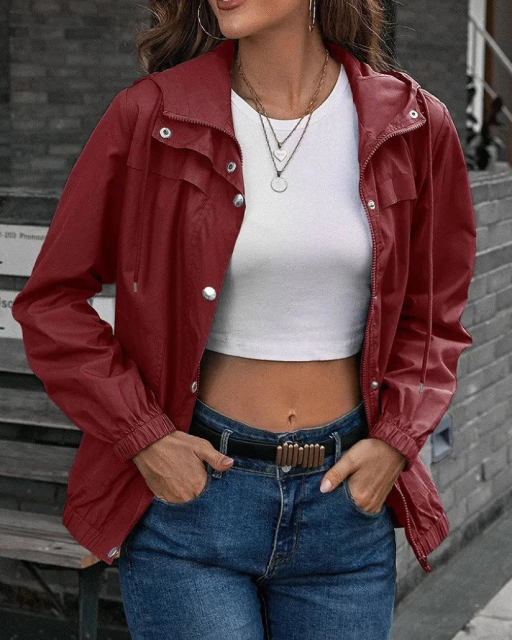 Macia - Windjack Met Capuchon Wijn Rood / Xs Windbreaker-jakke