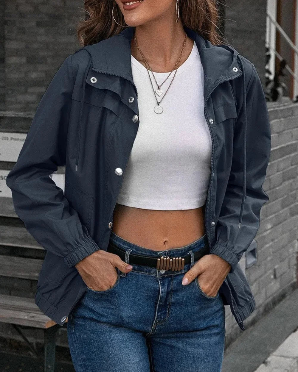 Macia - Windjack Met Capuchon Donkerblauw / Xs Windbreaker-jakke