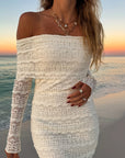 Maxi Kjole med Blonder | Off-Shoulder Design | Romantisk Stil Abrikos / S Tøj og tilbehør > Beklædning > Kjoler >