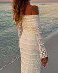 Maxi Kjole med Blonder | Off-Shoulder Design | Romantisk Stil Tøj og tilbehør > Beklædning > Kjoler > Sommerkjoler